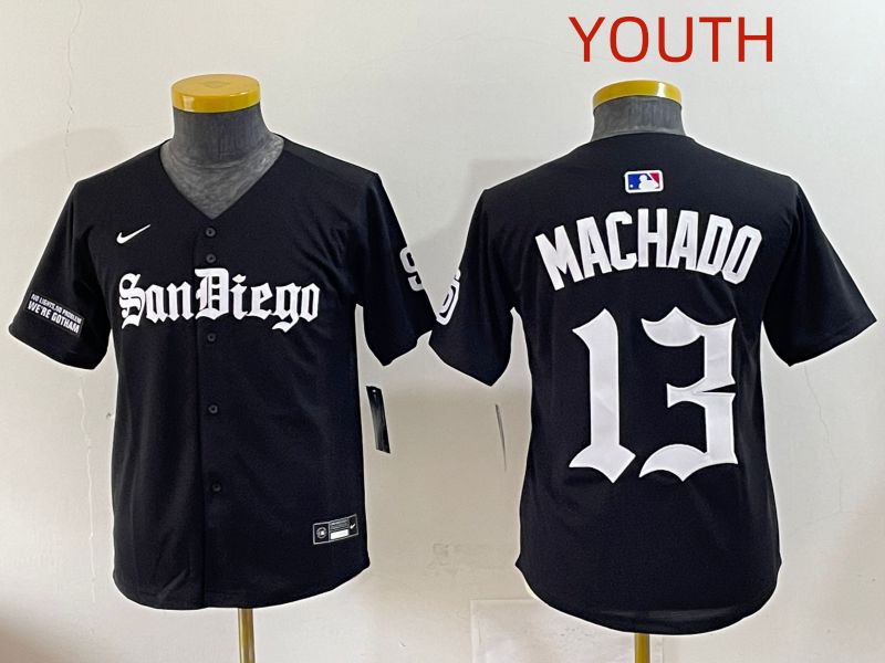 Youth 2025 San Diego Padres #13 Machado Black Five generations Joint Name Nike MLB Jersey style 18->youth mlb jersey->Youth Jersey